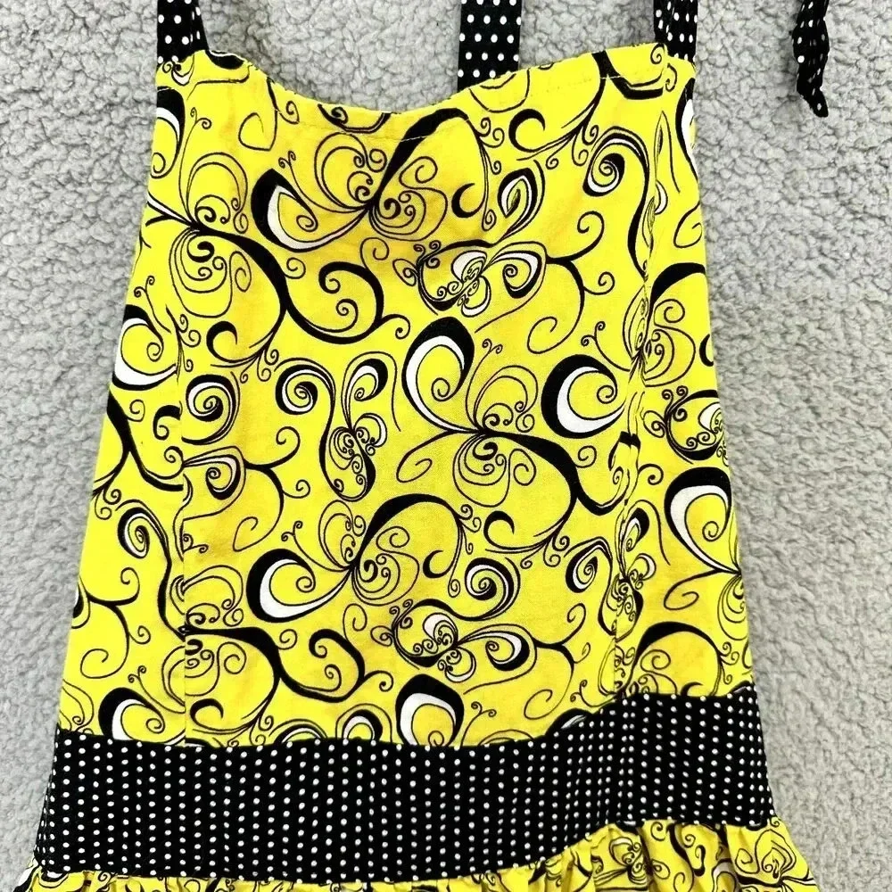 Bambino Amore bib apron yellow blue geometric polka dot‎ pocket tie retro boho
